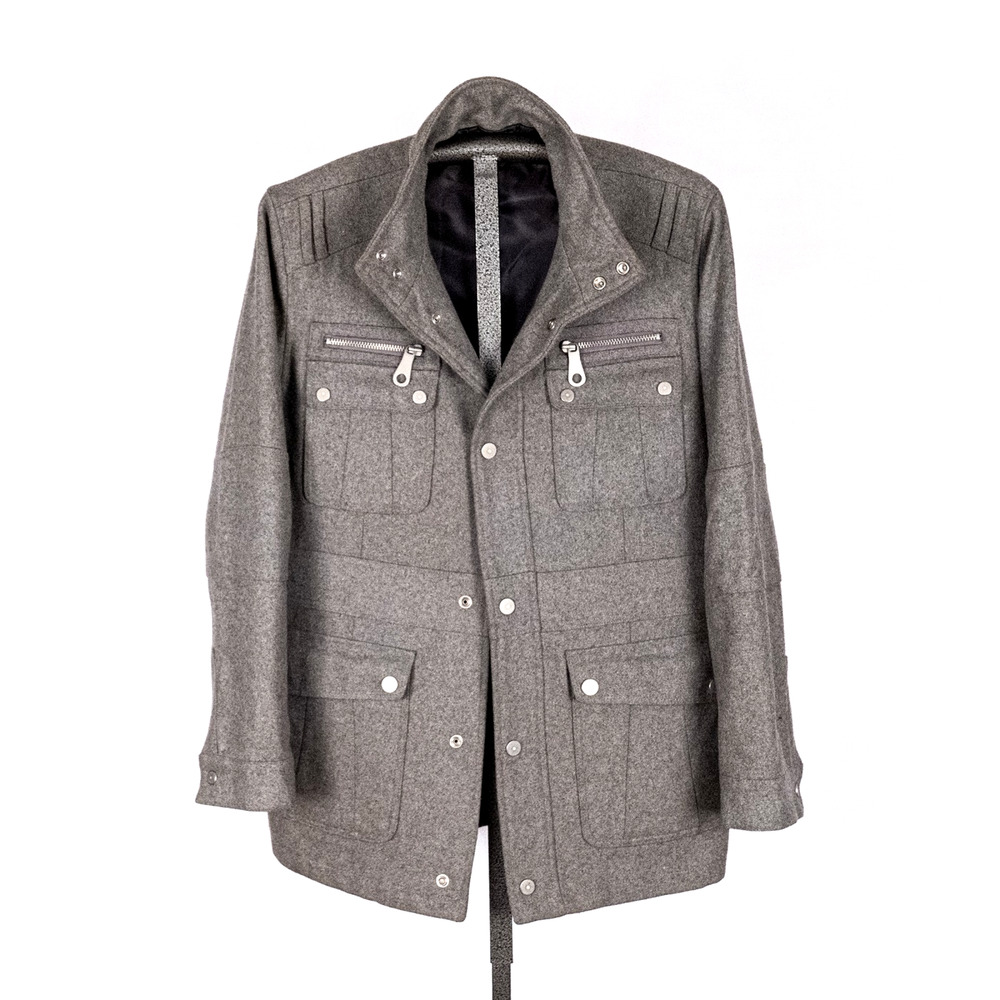 Men's Classic Wool Blend Pea Coat Field Jacket LARGE Gray Military Traditional